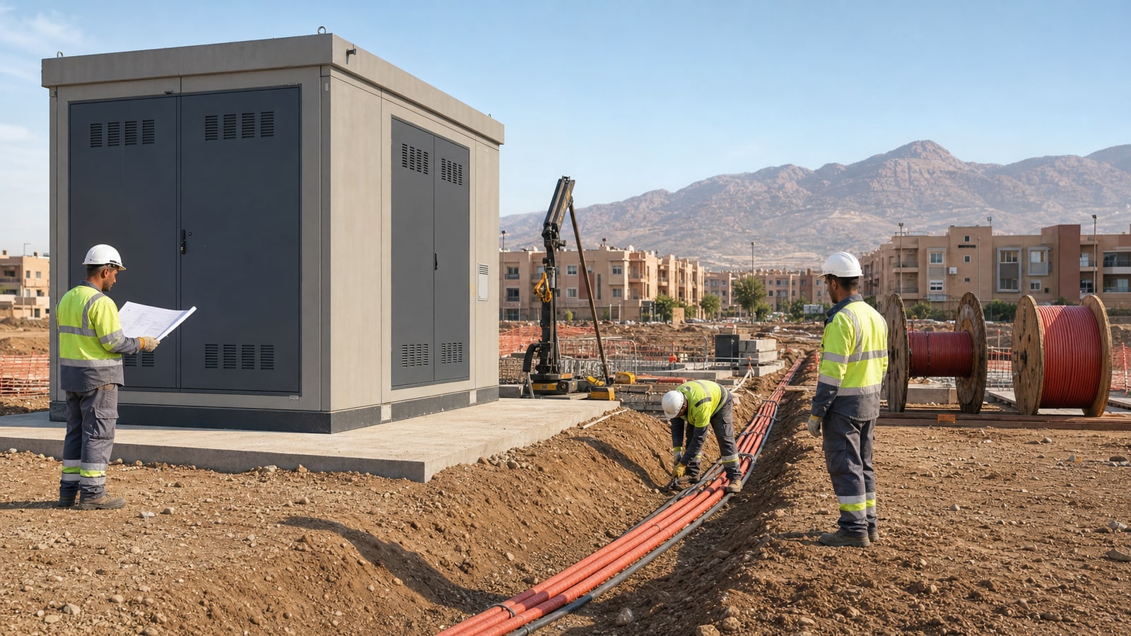 Illustration d’un réseau électrique HTA/BT et d’un poste au Maroc